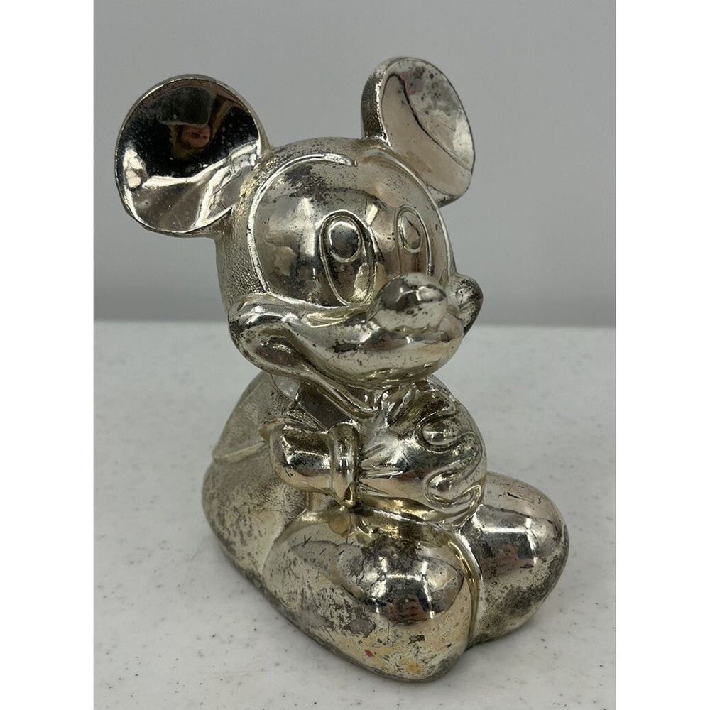 Vintage Reed and Barton Disney Babies Mickey Mouse Silverplated Bank Tarnished